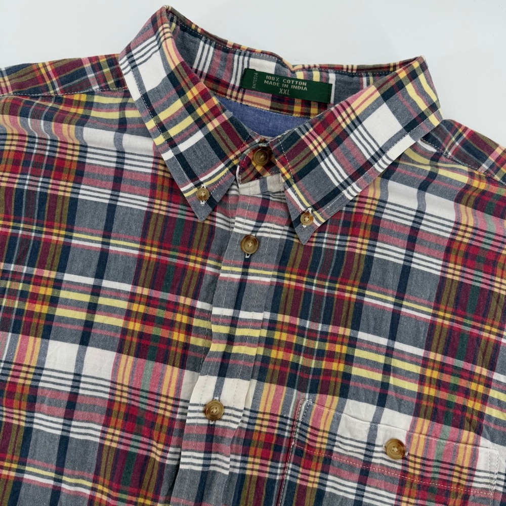 Orvis Button Down Shirt Mens XXL Multi-color Plaid Short Sleeve Cotton 11EP/W